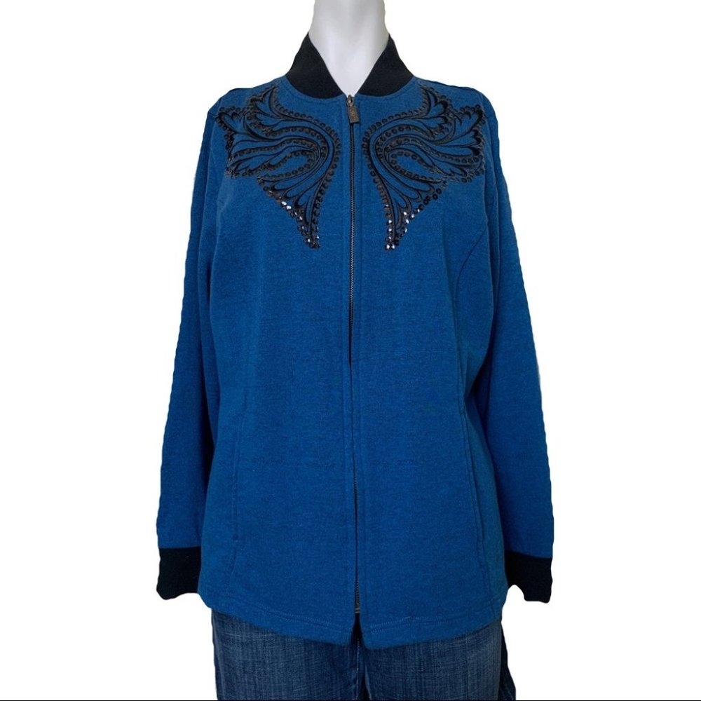 Bob Mackie Wearable Art Vintage Butterfly Sequined Full Zip Banded Jacket Size M